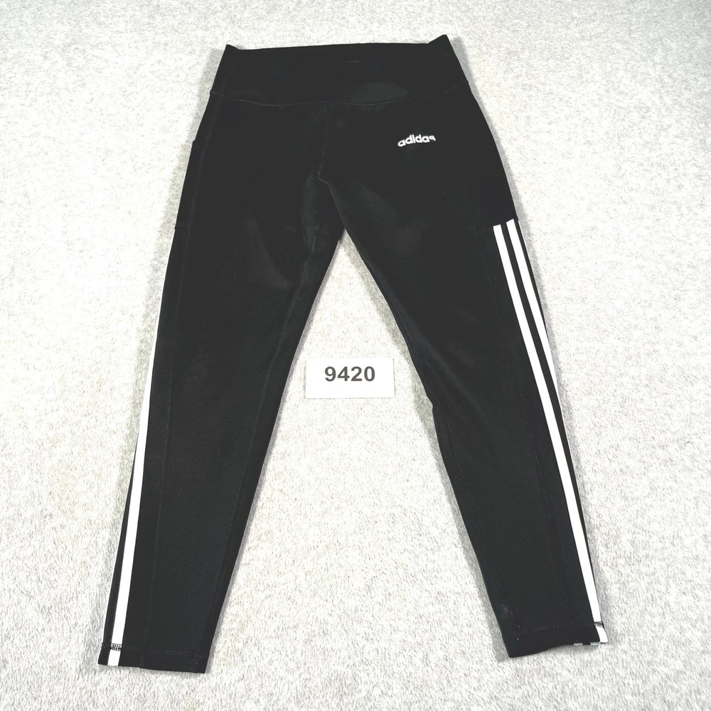 Adidas Climalite Leggings Womens Large Black‎ 3 Stripes Athletic Gym Running